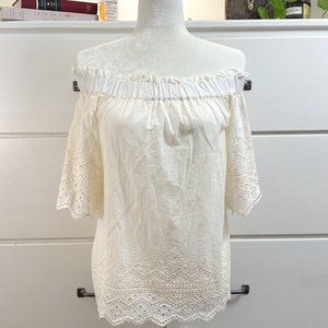 H&M Blouse + Off the Shoulder + Cream + Size 2